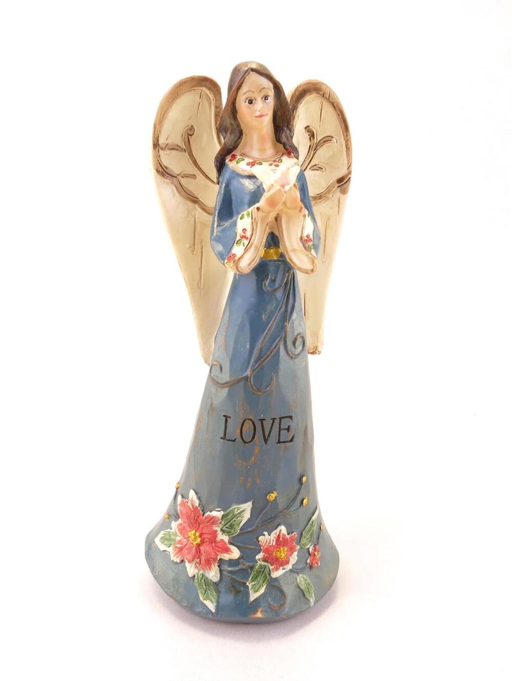 Vintage Holiday Home Love Angel Figurine in Blue with Dove 7"